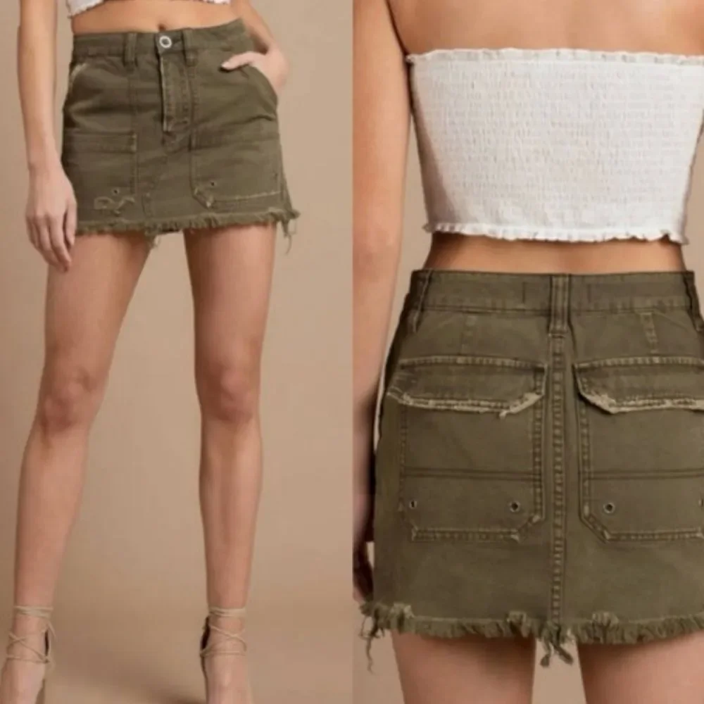 Free People Green Cargo Mini Skirt Casual